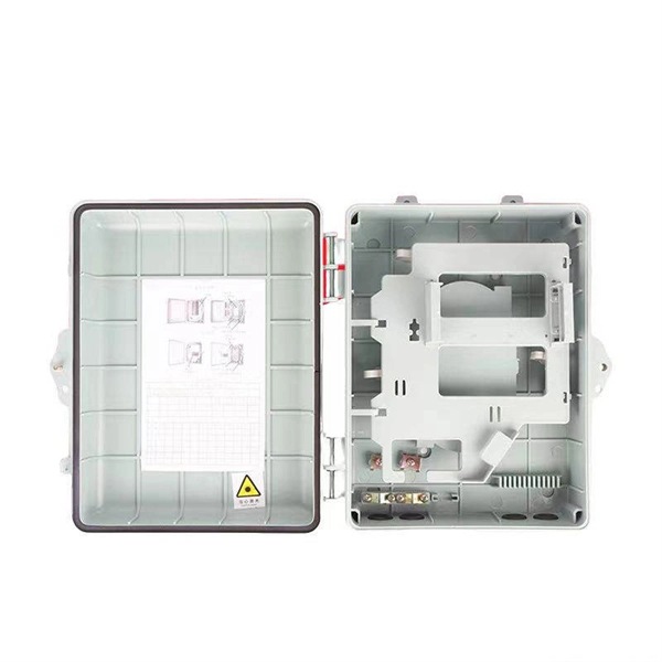 Two optical cables are connected inside the fiber distribution box 